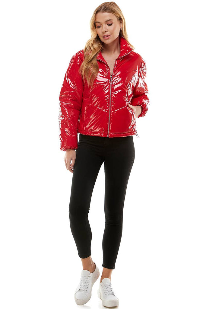 Shiny Puffer Jacket: L / RED