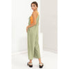 TIE SHOULDER JUMPSUIT: L / OLIVE