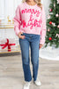 Merry & Bright Waffle Knit Sweater: Pink / L