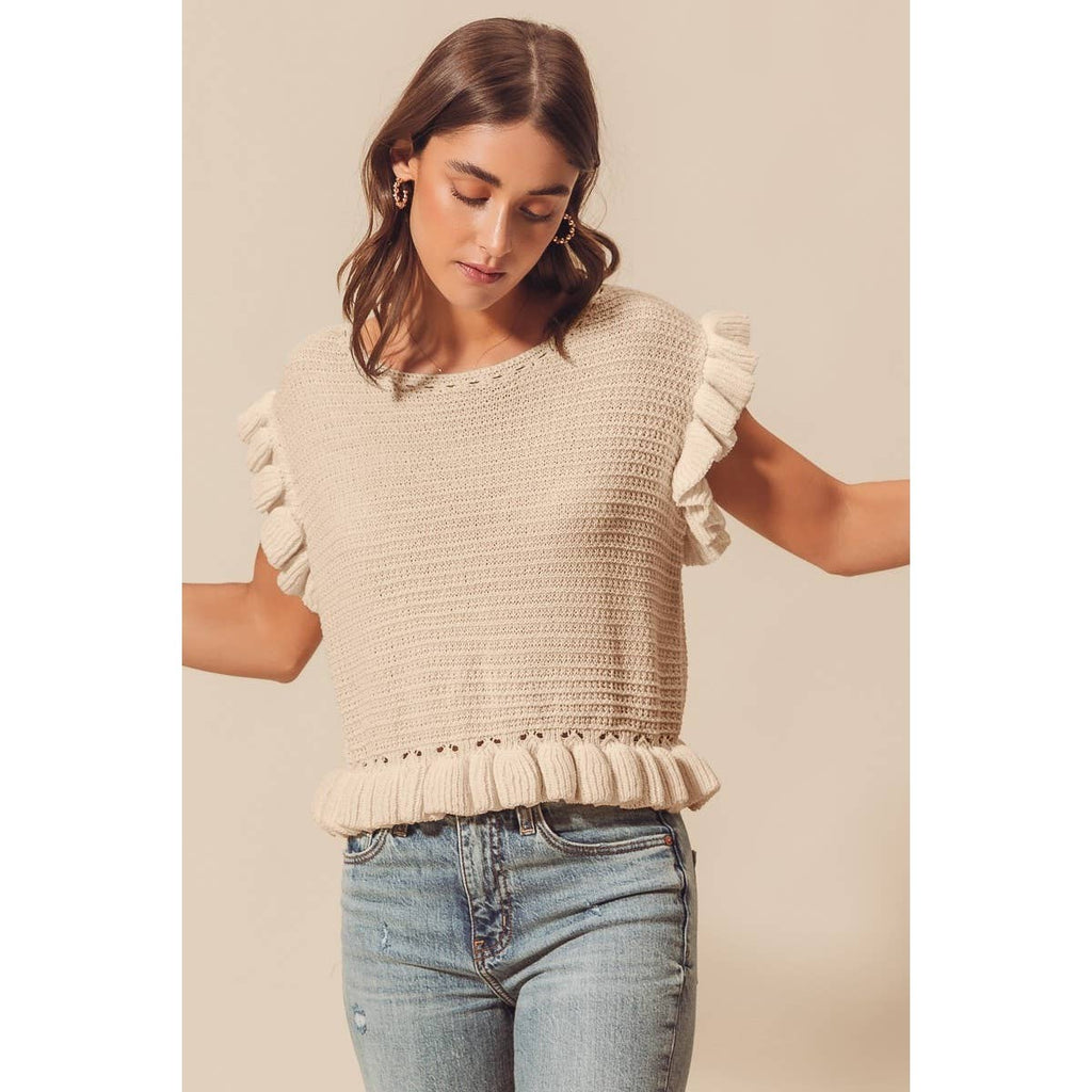 BOAT NECK LIGHTWEIGHT KNIT SWEATER: OFF WHITE / L