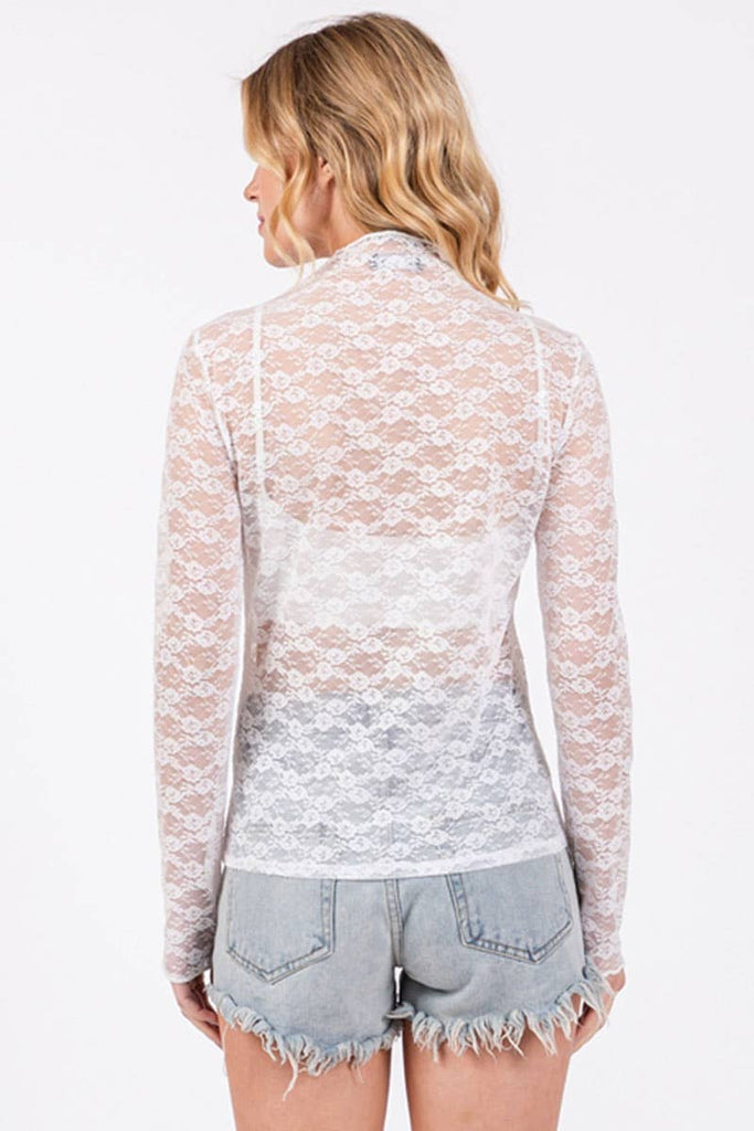 FLORAL SHEER LACE TOP: WHITE / M