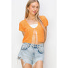 POINTELLE TIE FRONT KNIT CARDIGAN: S / ORANGE