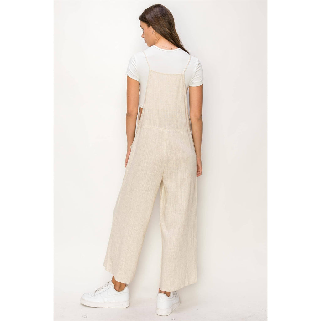 TIE SHOULDER JUMPSUIT: L / OLIVE