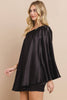 Satin Draped One Shoulder Dress: Black / XL