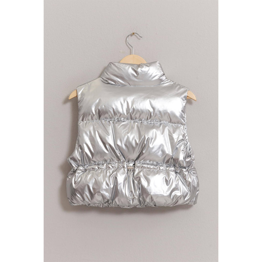 Metallic Puffer Vest: PINK / M