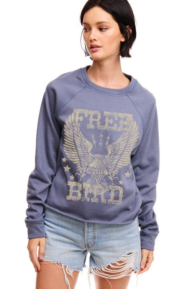 Free Bird Vintage Graphic L/S Faux Crop Sweatshirts: RED / S