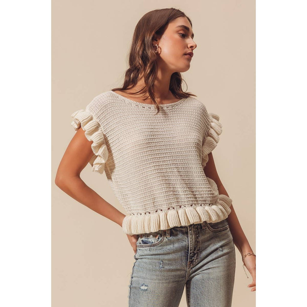 BOAT NECK LIGHTWEIGHT KNIT SWEATER: OFF WHITE / S