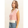 Striped Knit Collared Sleeveless Top: CORAL