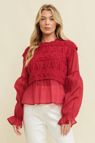 CROCHET LAYERED TOP: Red / M