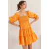 SMOCKED MINI DRESS: ORANGE / M