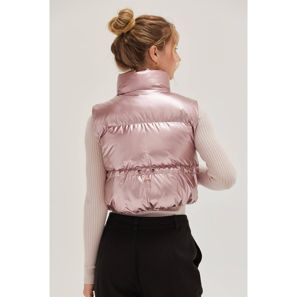 Metallic Puffer Vest: PINK / M