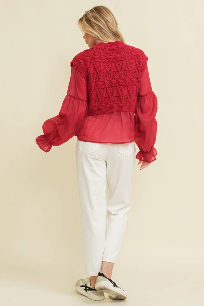 CROCHET LAYERED TOP: Red / S