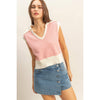 Striped Knit Collared Sleeveless Top: CORAL