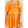 SMOCKED MINI DRESS: ORANGE / M