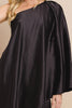 Satin Draped One Shoulder Dress: Black / XL