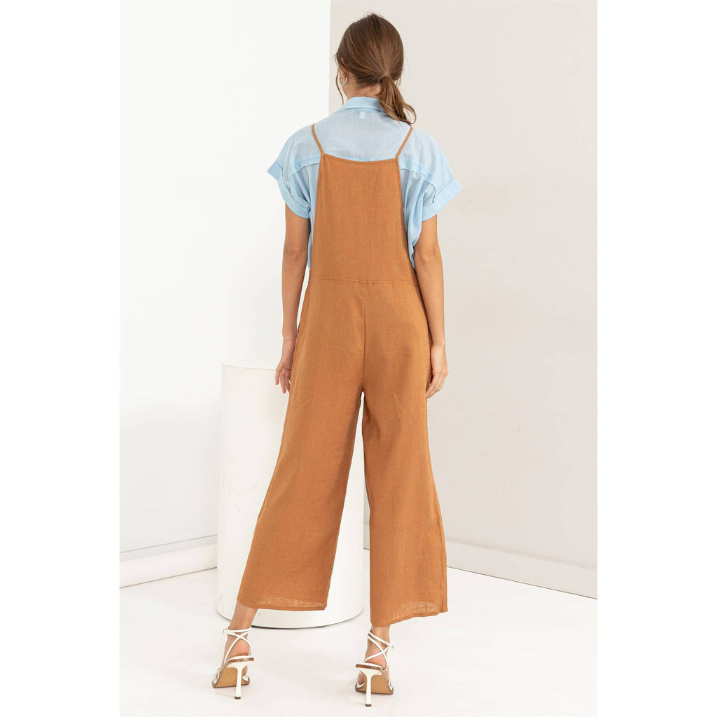 TIE SHOULDER JUMPSUIT: L / OLIVE