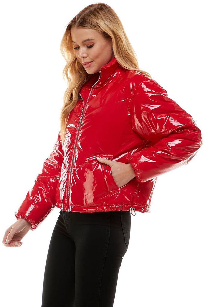 Shiny Puffer Jacket: L / RED