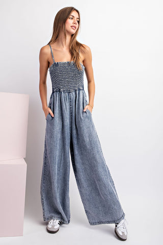 TIE SHOULDER JUMPSUIT: L / OLIVE