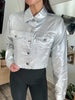 CROPPED METALLIC JACKET: SILVER / M