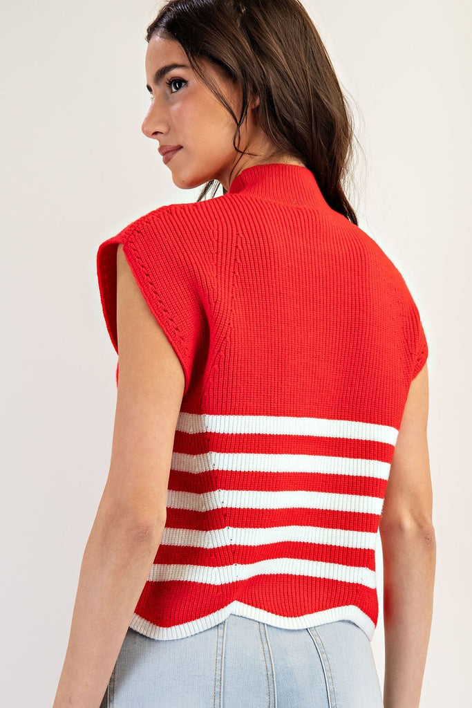 Striped Mock Neck Sleeveless Top