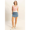 Striped Knit Collared Sleeveless Top: CORAL