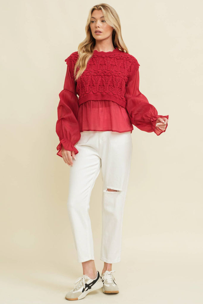 CROCHET LAYERED TOP: Red / S