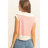 Striped Knit Collared Sleeveless Top: CORAL