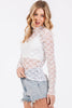 FLORAL SHEER LACE TOP: WHITE / L