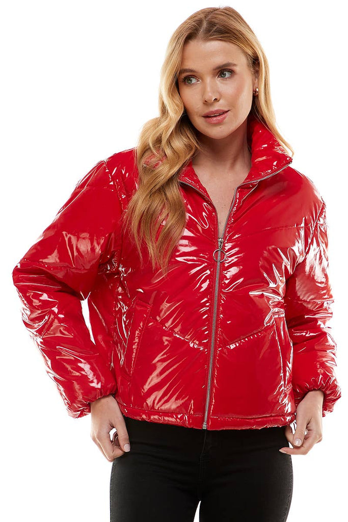 Shiny Puffer Jacket: M / RED