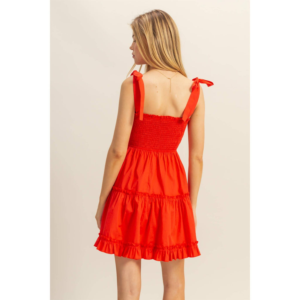 Poplin Self-Tie Straps Tiered Dress