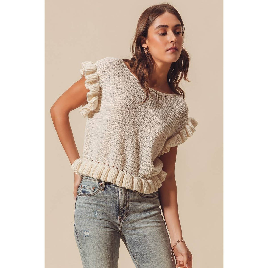 BOAT NECK LIGHTWEIGHT KNIT SWEATER: OFF WHITE / M