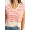 Striped Knit Collared Sleeveless Top: CORAL