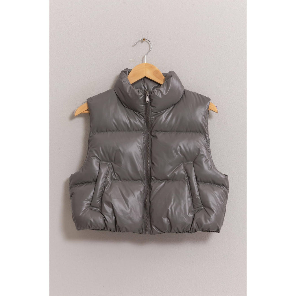 Metallic Puffer Vest: PINK / M