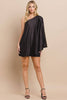 Satin Draped One Shoulder Dress: Black / S