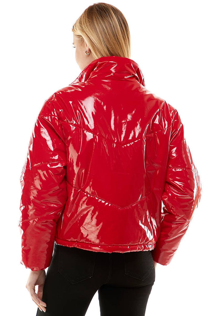 Shiny Puffer Jacket: L / RED