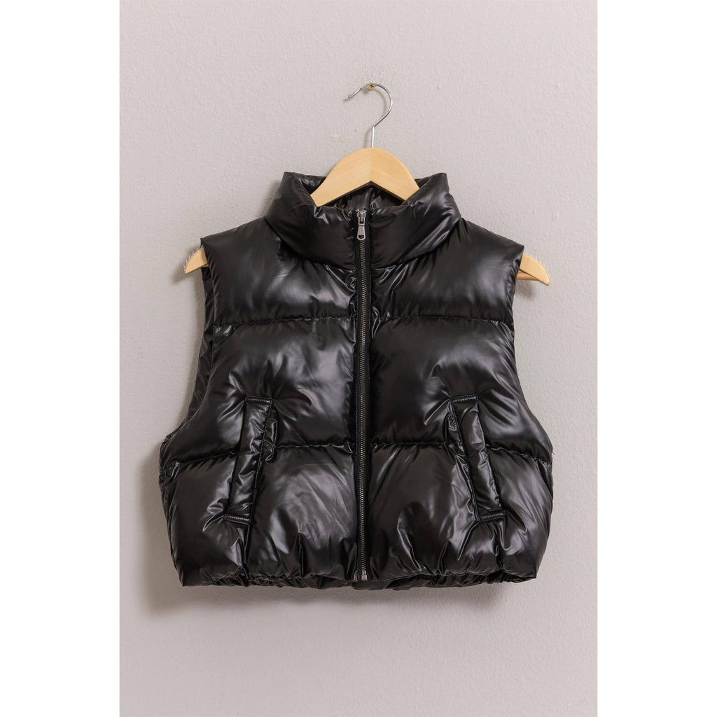 Metallic Puffer Vest: PINK / M