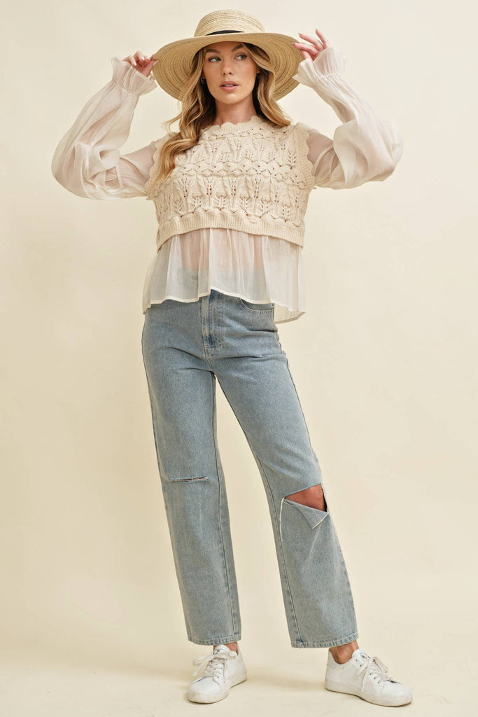 CROCHET LAYERED TOP: Red / L